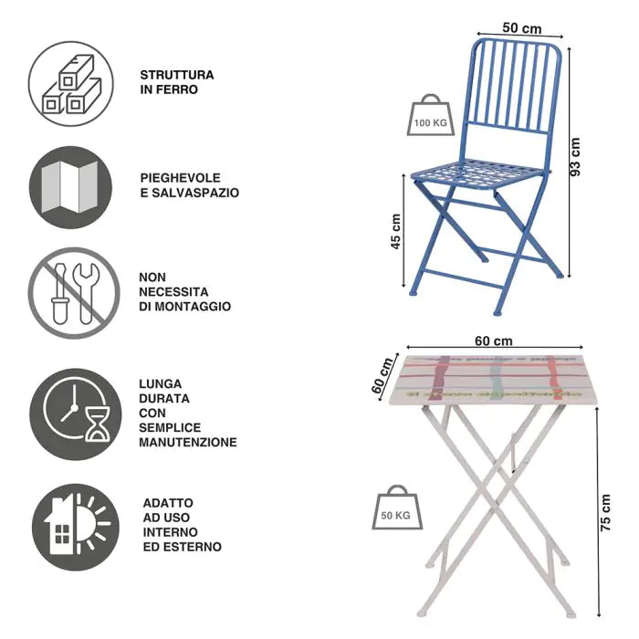 Tavolo e sedie pieghevoli da esterno multicolor