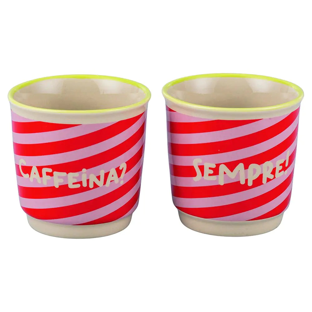 Set caffettiera con doppio erogatore e due tazzinein gres more amor