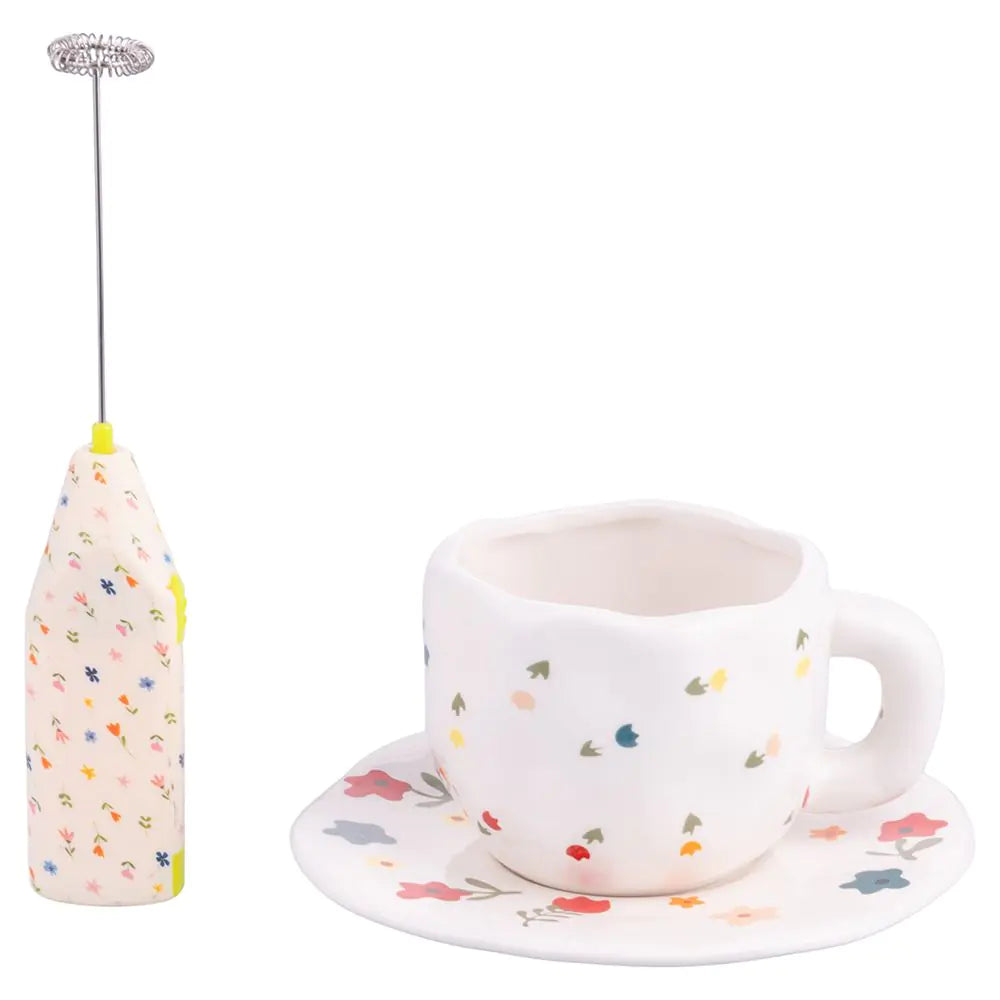 Set colazione tazza+piattino e montalatte Flower