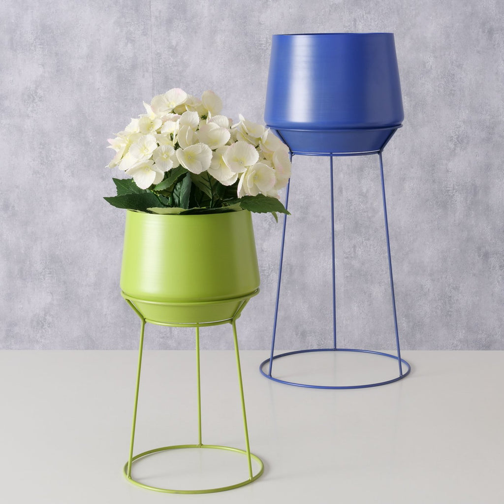 Set 2 porta piante in metallo verde e blu