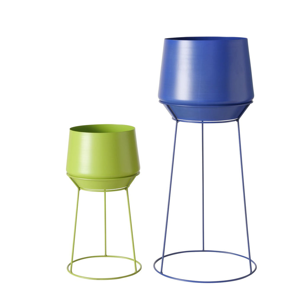Set 2 porta piante in metallo verde e blu