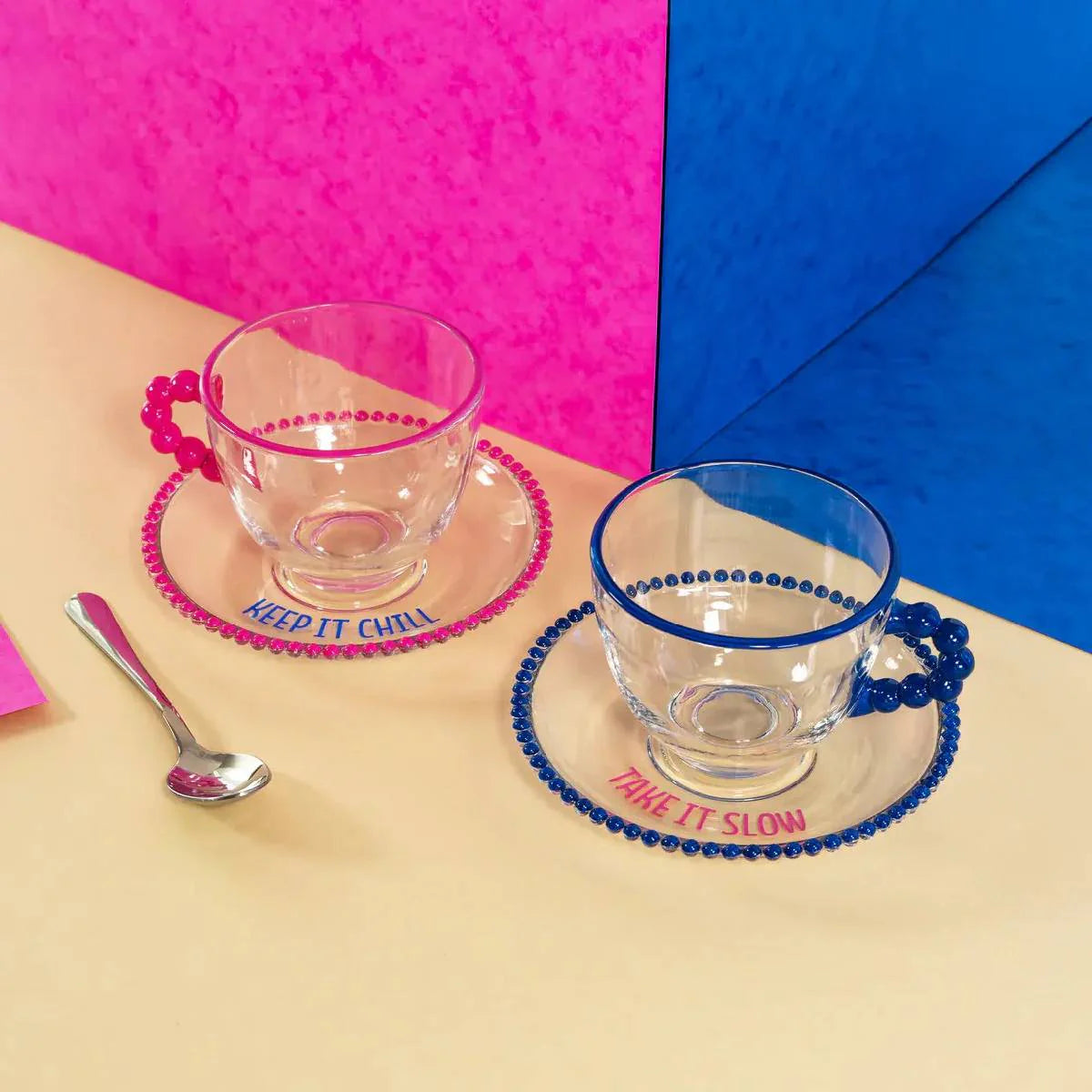 Set 2 Tazze con piattino WD Life Design rosa e blu