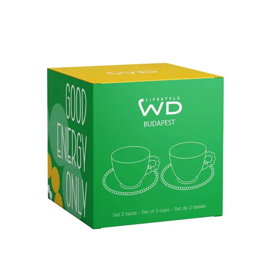 Set 2 tazze con piattino WD Life Style giallo e verde