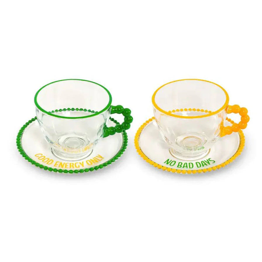 Set 2 tazze con piattino WD Life Style giallo e verde