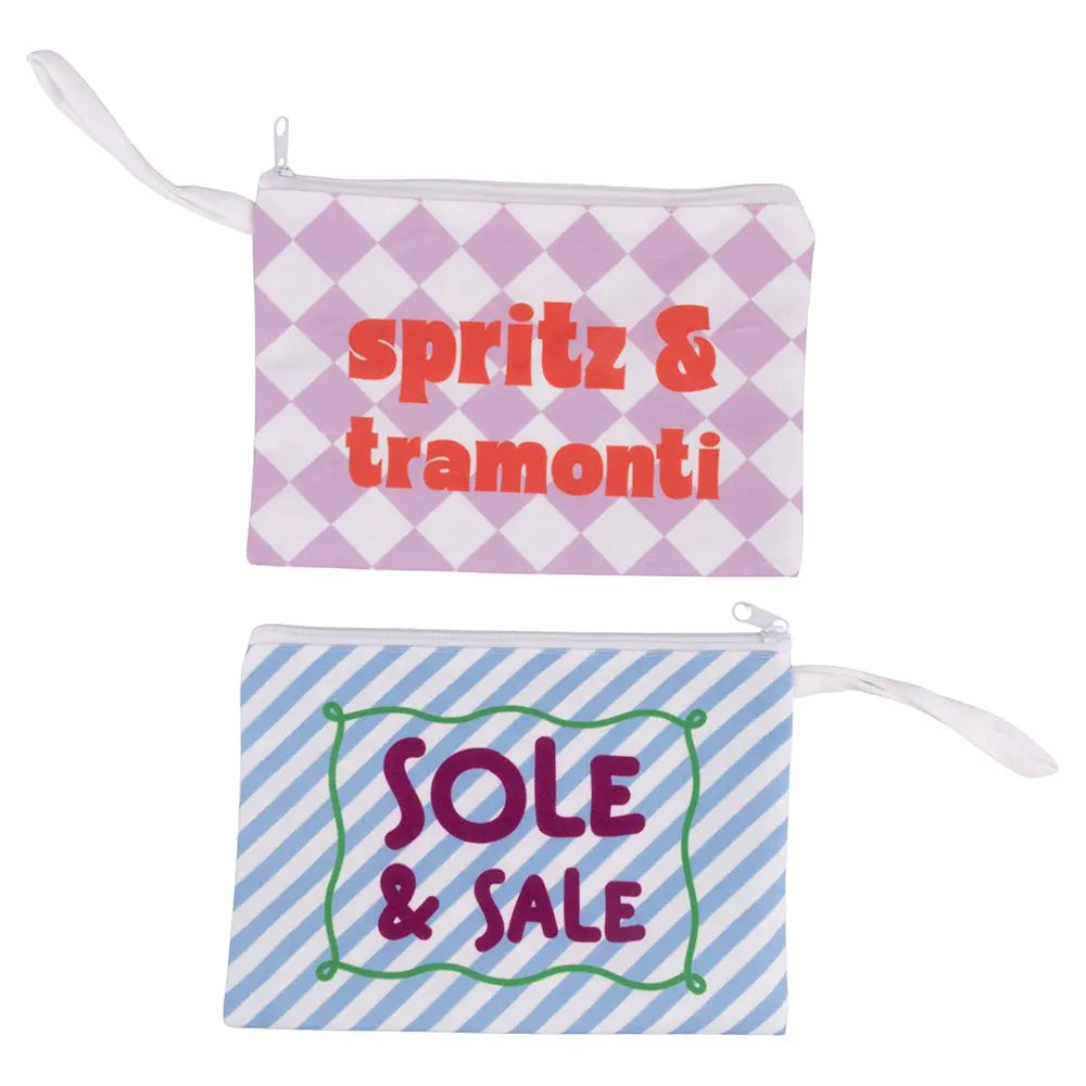 Pochette mare in tessuto con scritta